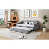 thumbnail of Ausziehbares Schlafsofa 90/180x190 cm mit Samtbezug, USB-Ports, Stauraum, hydraulisch, komfortables Polsterbett, modernes Design Hellgrau