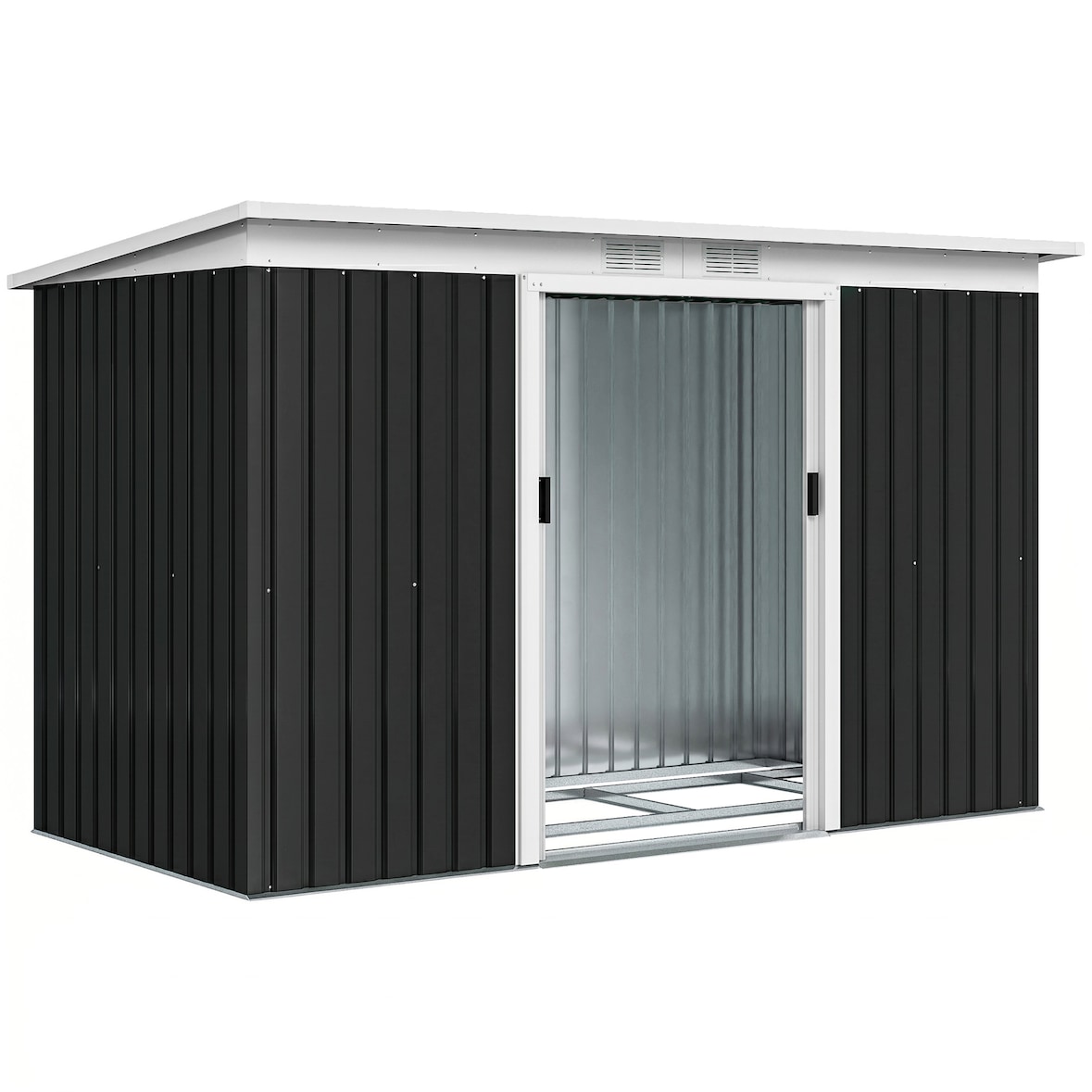 Outsunny cobertizo de jardín 280x130x172 cm base 3,2 m² caseta metálica para almacenamiento de herramientas con 2 puertas base y 2 ventanas