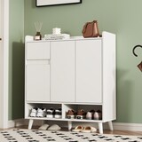 thumbnail of Schuhschrank Kommode 90x35x99 cm Weiß mit verstellbaren Regalböden, Massivholzbeinen, moderner Home Organizer, Flur & Wohnzimmer
