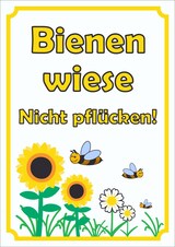 thumbnail of Schild Bienenwiese Nicht pflücken hochkant A3 Rückseite selbstklebend