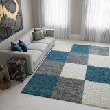 thumbnail of Teppich Waschbar Shaggy Kariert Kuschelig Strapazierfähig Schlafzimmer Esszimmer Türkis 80x150 cm OEKO-TEX – RHEIN von Kadima Design