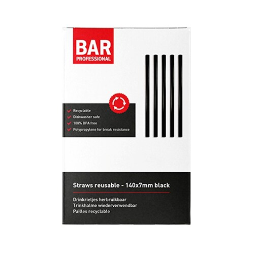 Barprofessional Herbruikbare Rietjes Zwart 14 cm