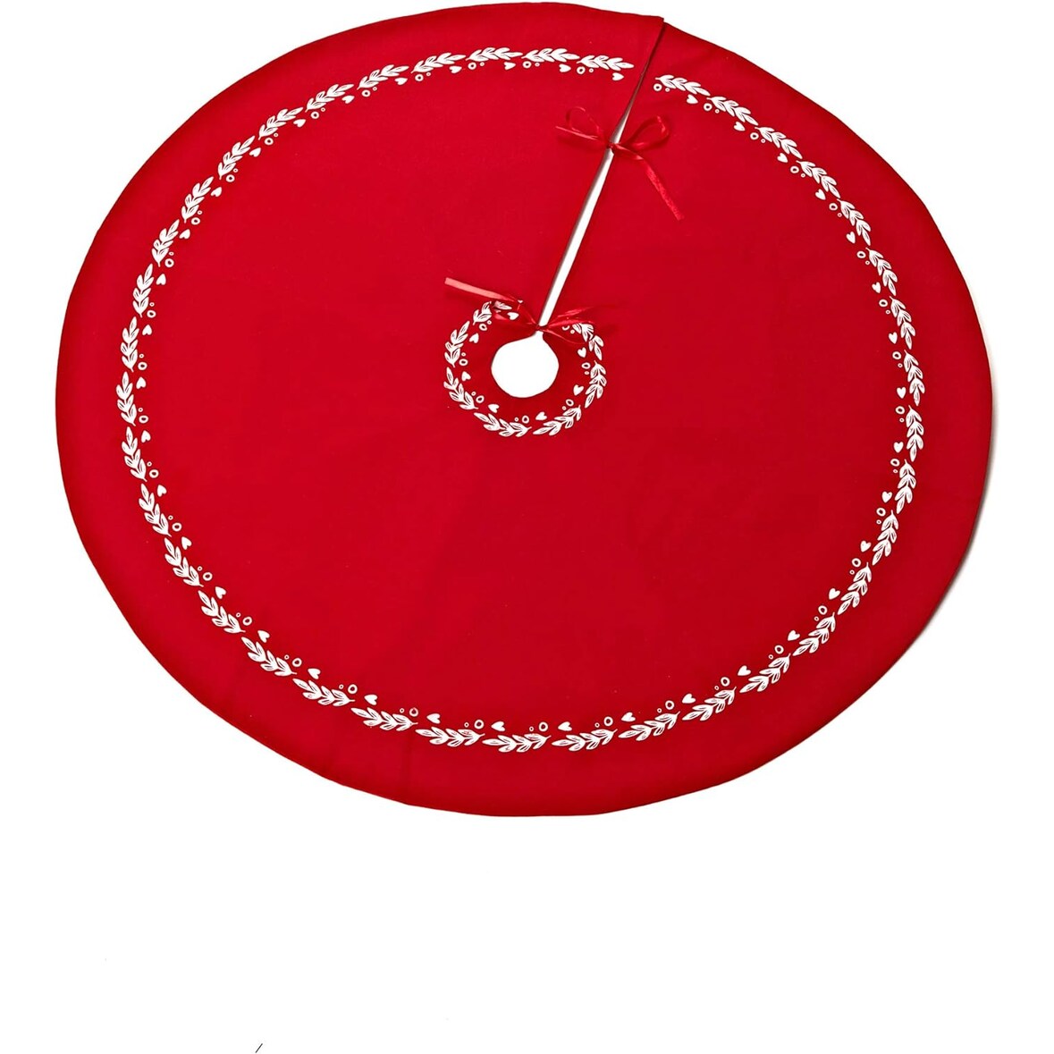 Kerstboomrok / Kerstboomkleed -  105 x 105 cm  - Linnen - Rood, Wit