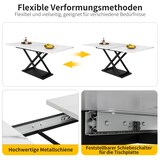 thumbnail of Ausziehbarer Esstisch 160x80x75  Weiß+Schwarz mit marmorierter MDF Platte Teleskopauszug Kreuzgestell aus Metall platzsparend und modern