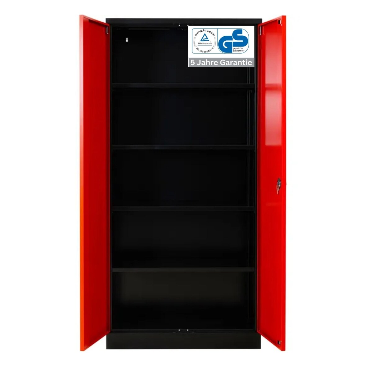 PROREGAL Stahlschrank BEE mit 10 lackierten Fachböden | HxBxT 195x92x42cm | Schwarz-Rot | Werkstattschrank Werkzeugschrank Aktenschrank