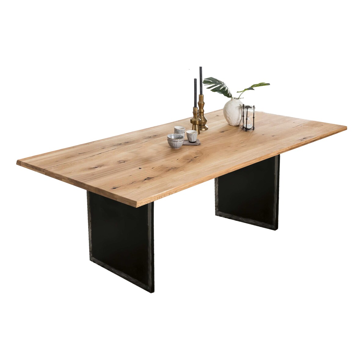 SIT Möbel Tisch | Wildeiche natur | Plattenstärke 40 mm | Gestell Metall schwarz | B 200 x T 100 x H 76 cm | 16081-11 | Serie TOPS & TABLES