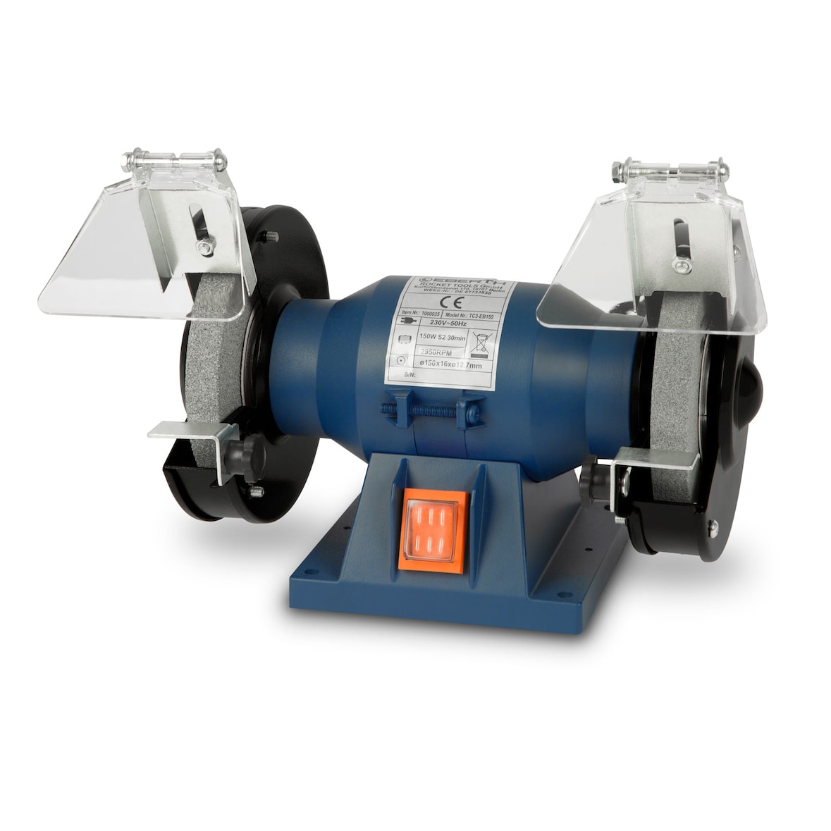EBERTH Doppelschleifer 150W, 150mm, A36 & A60, Funkenschutz, Werkzeugauflage, Gummifüße, Tischmontage