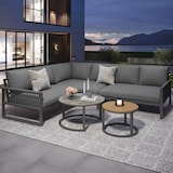 thumbnail of Garten-Lounge-Set aus Metall und Polyester in Grau, 3 Sofaelemente mit 2 Tischen, verstellbare Füße, inklusive Sitz- und Rückenkissen