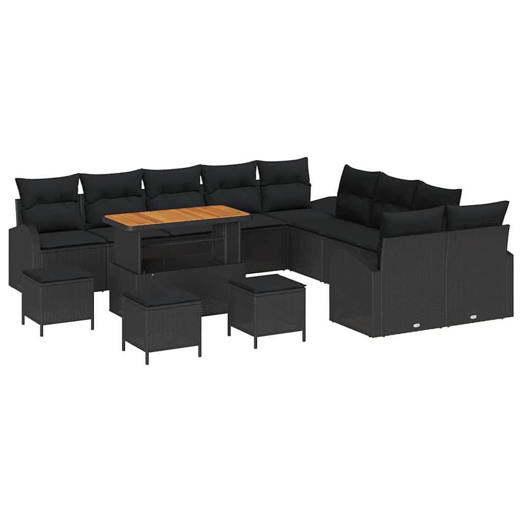 vidaXL Garten-Sofa-Set mit Kissen 14 pcs Schwarz Poly Rattan