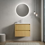 thumbnail of Badezimmer-Waschtisch 50x61x39 Keramikbecken 2 Soft-Close Schubladen Massivholz Schrank Wasserfest Badmöbel Beige+Golden Oak+Weiß
