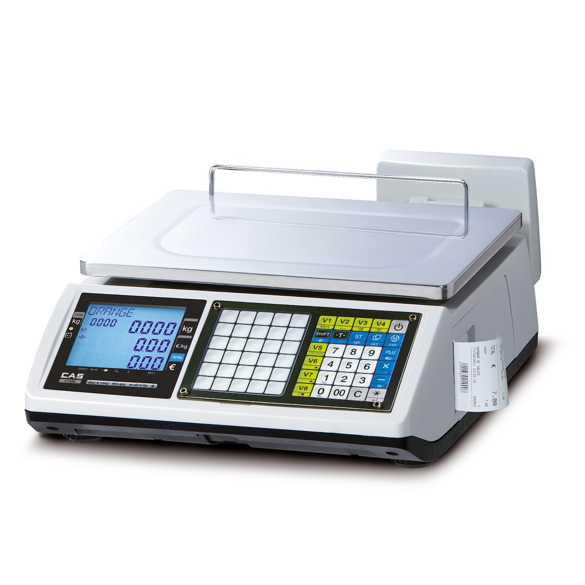 CAS CT100, balance poids-prix avec ticket, conforme loi fiscale , portée 15/30kg, échelon 5/10g