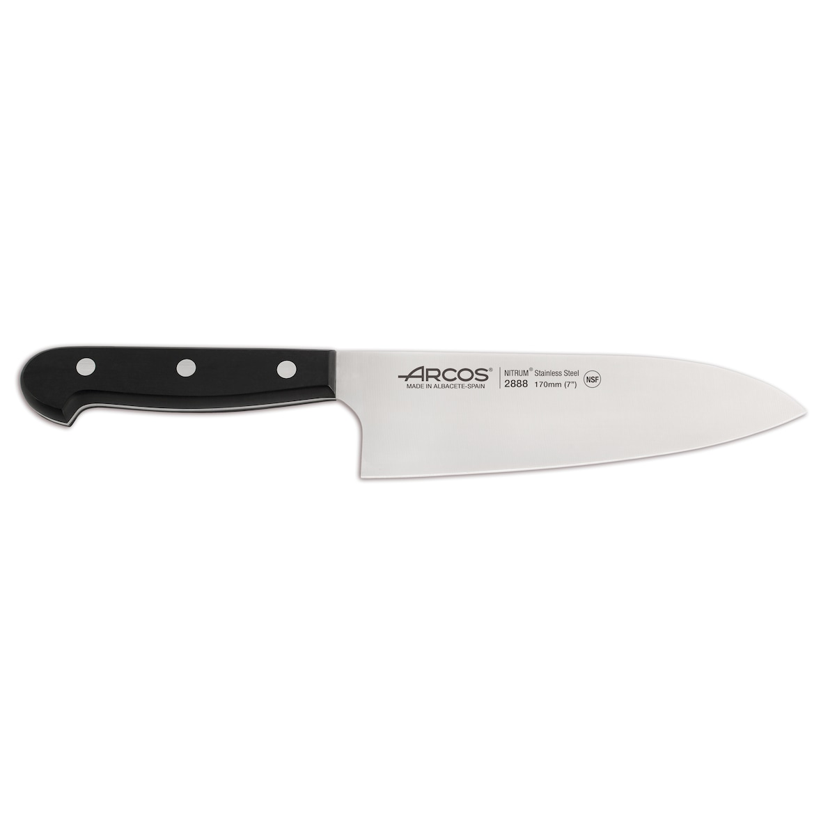 Arcos Cuchillo Deba Cuchillo Asiático, Hoja de Acero Inoxidable NITRUM 170 mm, Mango de Polioximetileno (POM), Color Negro