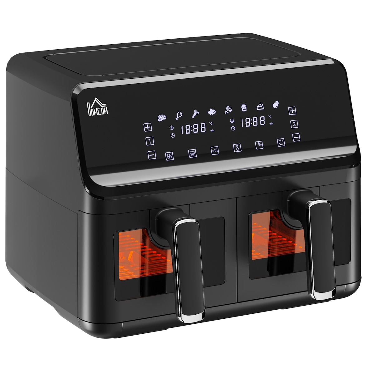 HOMCOM Freidora sin Aceite Doble 8L 2500W con 8 Programas 38,5x38x30,5 cm Negro