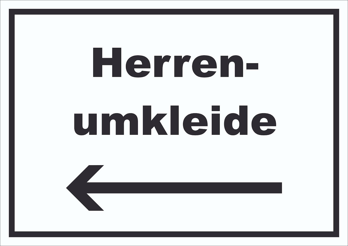 Herrenumkleide Schild mit Text und Richtungspfeil links waagerecht A6 (105x148mm)