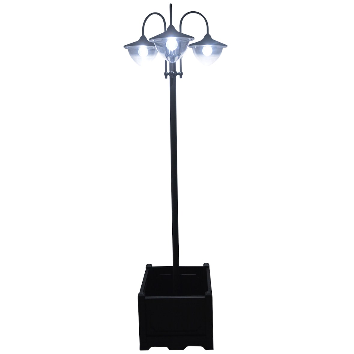 Farol Solar de Jardín con 18 Luces LED Blanca Fría 6000K Impermeable IP44 Sensor de Noche Base de Maceta Farola Exterior para Terraza 60x55x189cm