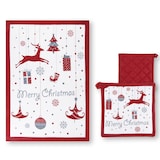 thumbnail of Excelsa Topflappen und Geschirrtuch Merry Christmas Baumwolle weiß-rot