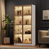 thumbnail of Glasvitrinenschrank 80x40x160 cm mit LED-Beleuchtung, verstellbaren Regalen, Doppelöffnung, modernes Design, braunes Glas,weiß für Wohnzimmer und Büro