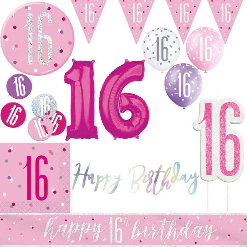 16. Geburtstag Deko rosa pink silber Party Dekoration Set Mädchen Geburtstagsdeko Jubiläum
