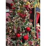 thumbnail of 12 Weihnachtskugeln 8cm Kunststoff Samt Streifen geriffelt Christbaumkugeln rot