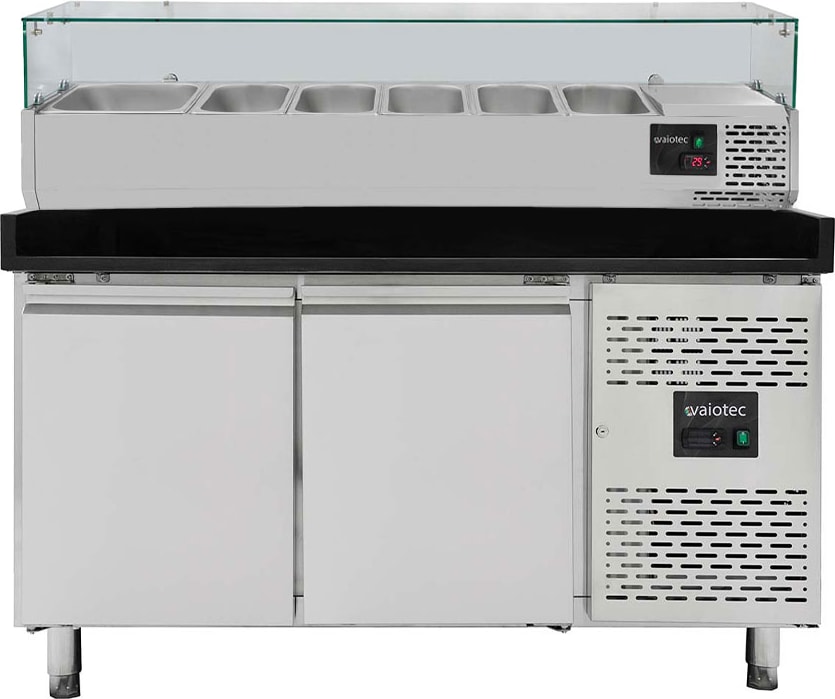 vaiotec Pizzakühltisch / 2-türig "schwarz" inkl. Kühlaufsatz GN1/3, 1510 x 800 mm