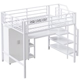 thumbnail of Hochbett 140x200 mit Kleiderschrank, Regalen, Schreibtisch und Ablageleiter, Weiß – Multifunktionales Bett für zimmer