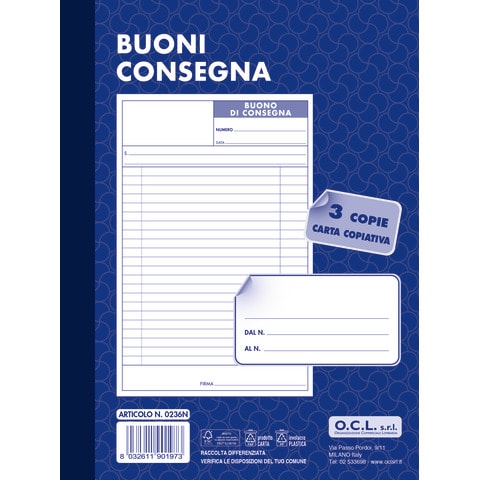 Confezione da 5 blocchi - Buoni consegna O.C.L. 15x20 cm 50x3 copie - 0236N