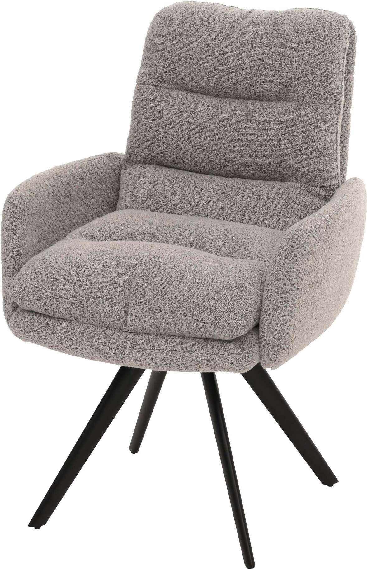 Esszimmerstuhl HWC-G66, Küchenstuhl Stuhl, drehbar Auto-Position Stoff/Textil Bouclé MVG ~ hellgrau, mit Armlehne