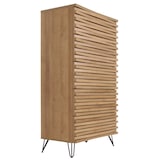 thumbnail of Cómoda HWC-M49, armário de tábua alta, design 3D 5 gavetas MDF metal 145x80x44cm ~ natural