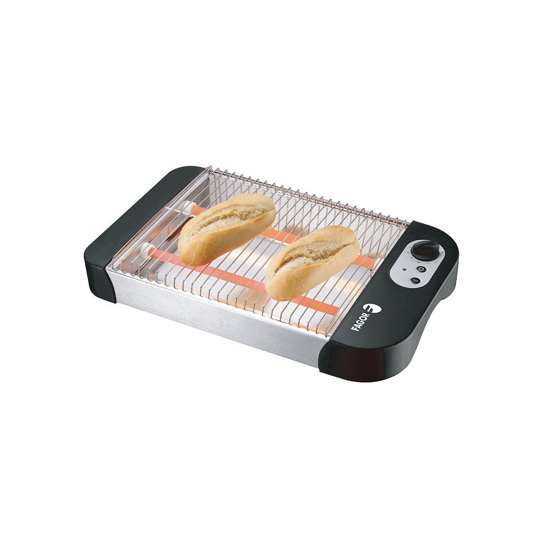 FAGOR - Tostador plano QuickToast 600W de potencia. Doble resistencia y 6 posiciones de tostado. Indicador de encendido y piloto luminoso.