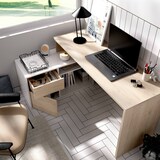 thumbnail of Dmora Scrivania Gardena, Scrittoio multiposizione da ufficio o cameretta, Tavolo da studio angolare multiuso, 139x92h75 cm, Bianco e Rovere