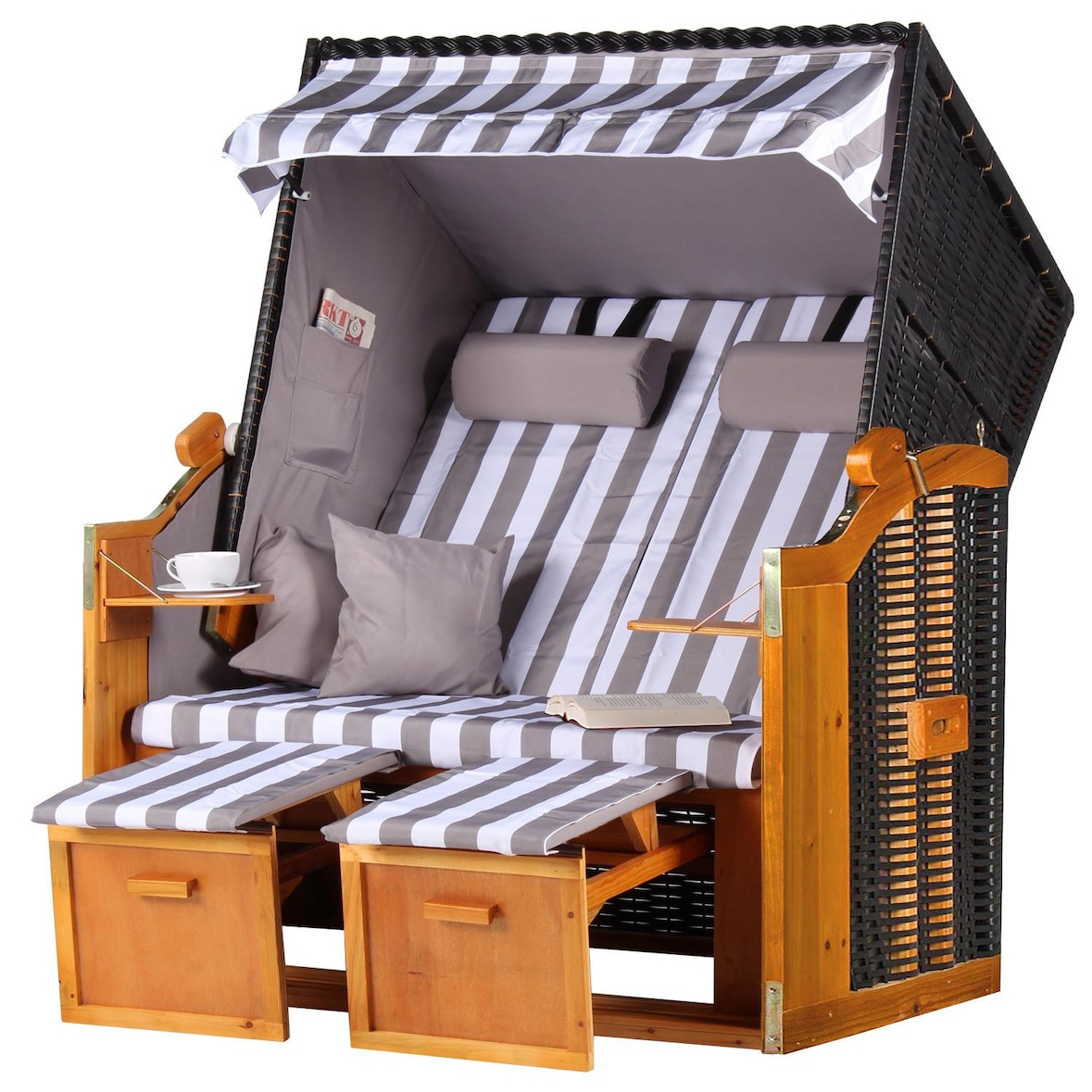 Strandkorb - bene living - Ostsee - weiß/grau - PE schwarz