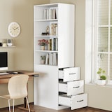 thumbnail of Merax Hochschrank 180 cm, Bücherregal, schlankes Sideboard für Bücher, Büro, Schlafzimmer und Wohnzimmer, integrierten Schubladen, Weiß
