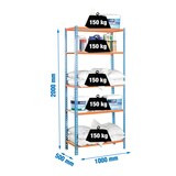 thumbnail of SimonRack Schwerlastregal 2000x1000x500 mm, 5 Ebenen, Holzböden, 150 kg Tragkraft pro Ebene, Blau/Orange - Maderclick