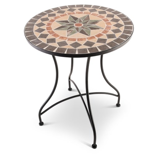 Mosaiktisch 60 cm Ø, mediterraner Garten- & Terrassentisch, 71 cm hoch, Anthrazit-Terrakotta, Raburg Mayla