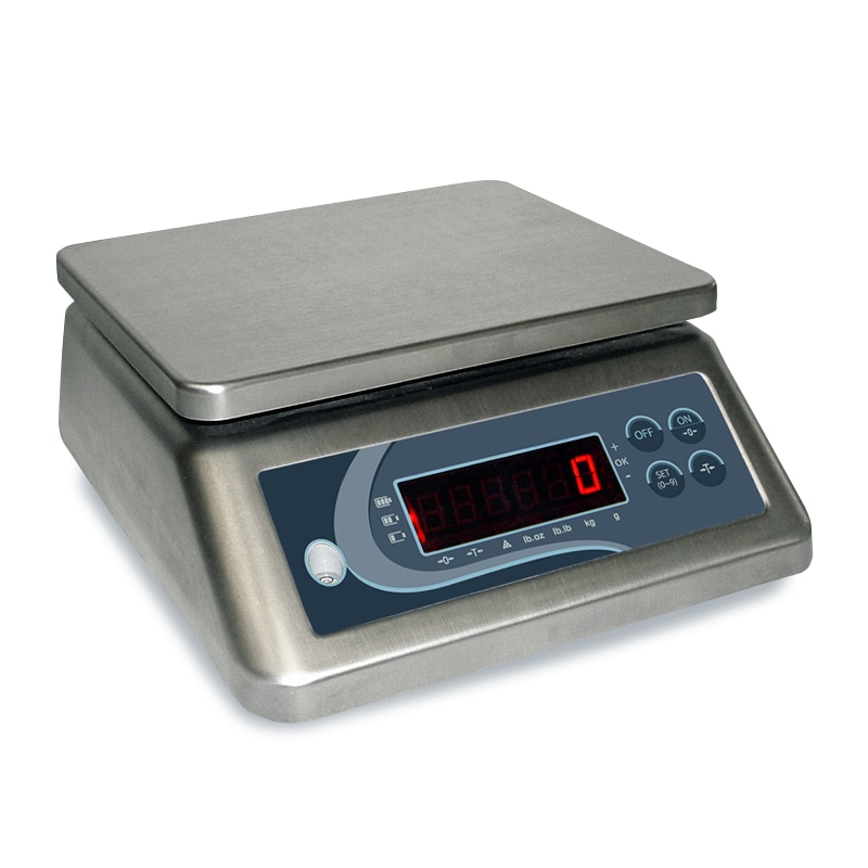 Balanza de peso profesional SS INOX con capacidad de 15 kg, 230x190mm y protección IP67. Balanza industrial acero inoxidable para hostelería.