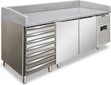 thumbnail of Edelstahl-Pizzatheke mit 2 Türen und 7 Schubladen. Granit-Arbeitsplatte. Temp. +2°/+8 °C. Automatische Abtauung. Maße 202,5x80x100 cm. PZF02C
