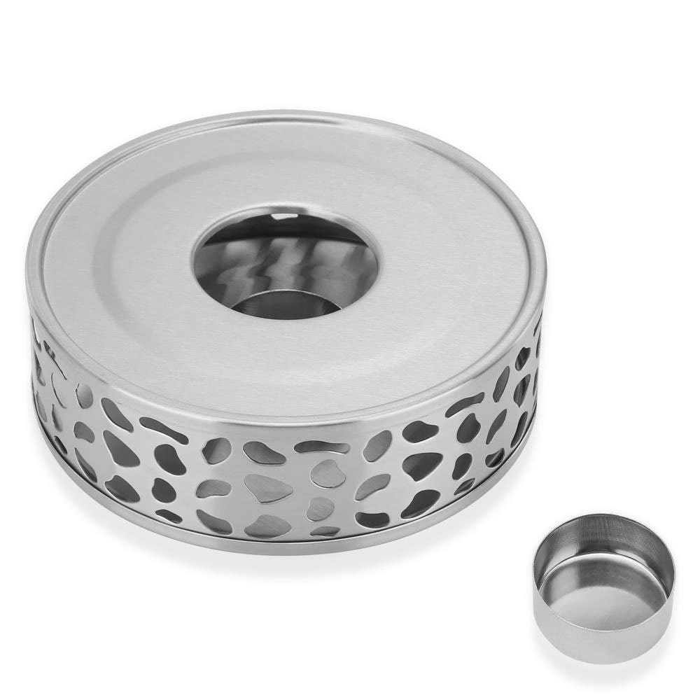 Intirilife Teekannen Wärmer in SILBER - 15 x 5 cm - Gemusterter Edelstahl Tee Stövchen für hitzebeständige Teekannen Edelstahl Teewärmer