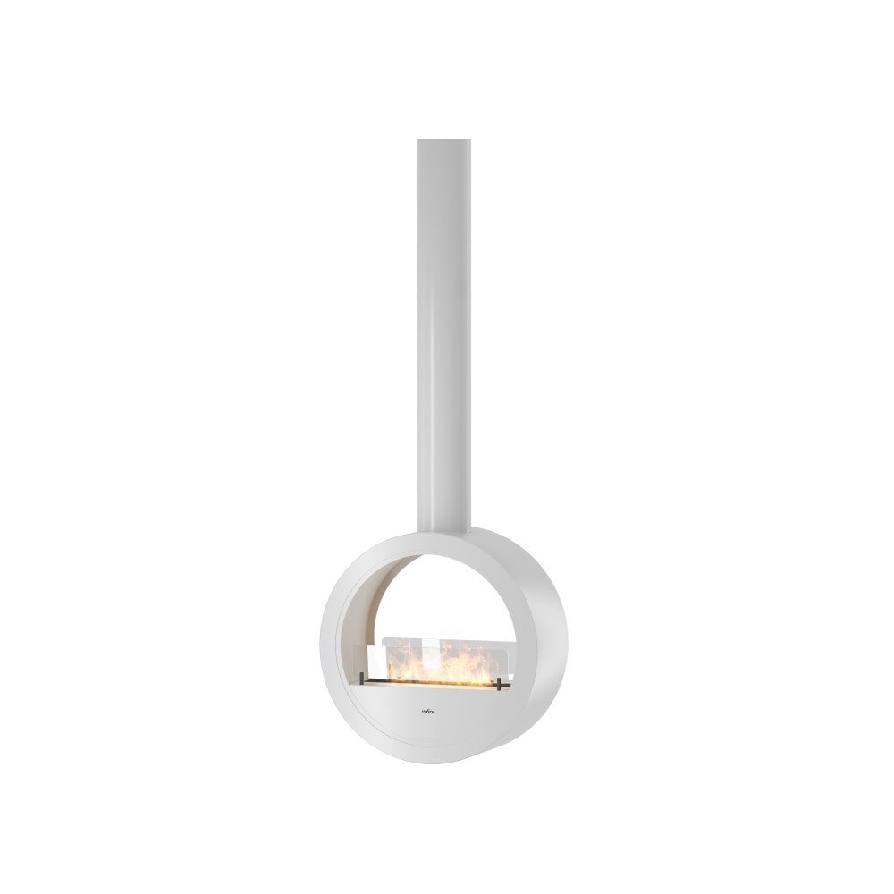 Lareira suspensa a bioetanol Incyrcle Slim de 2 lados no teto - Biolareira de design redondo com fachada dupla aberta d.70cm branca