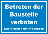 thumbnail of Betreten der Baustelle Schild weiß-blau A4 Rückseite selbstklebend