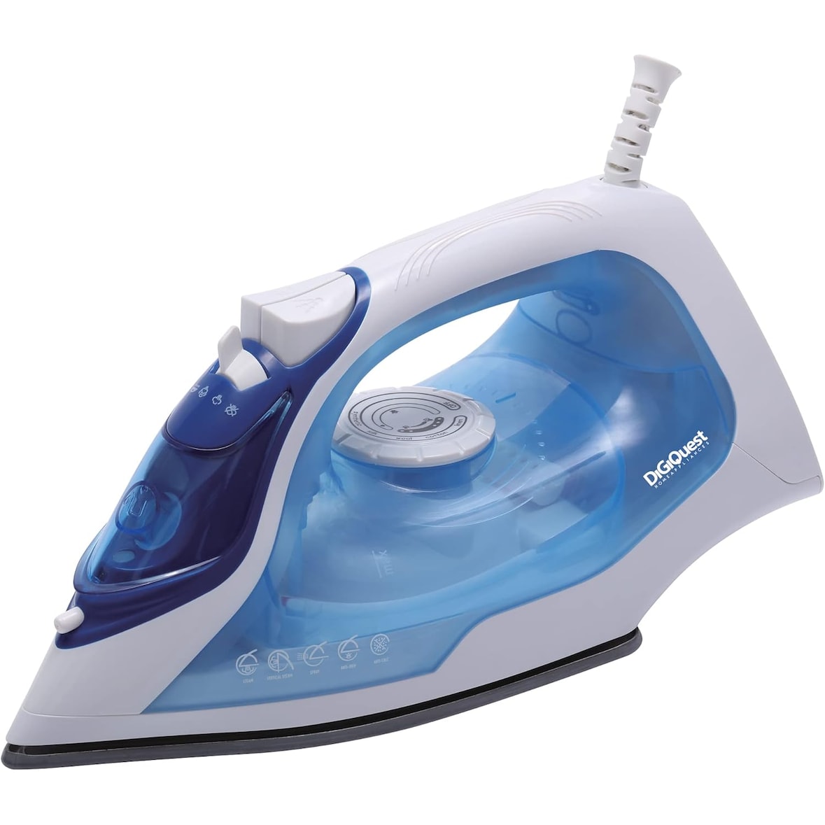 DIGIQUEST Ferro da stiro a vapore con piastra in acciaio Inox STEAMY STEEL S2,Vapore Regolabile,Serbatoio Trasparente 240ml,Tecnologia Antigoccia