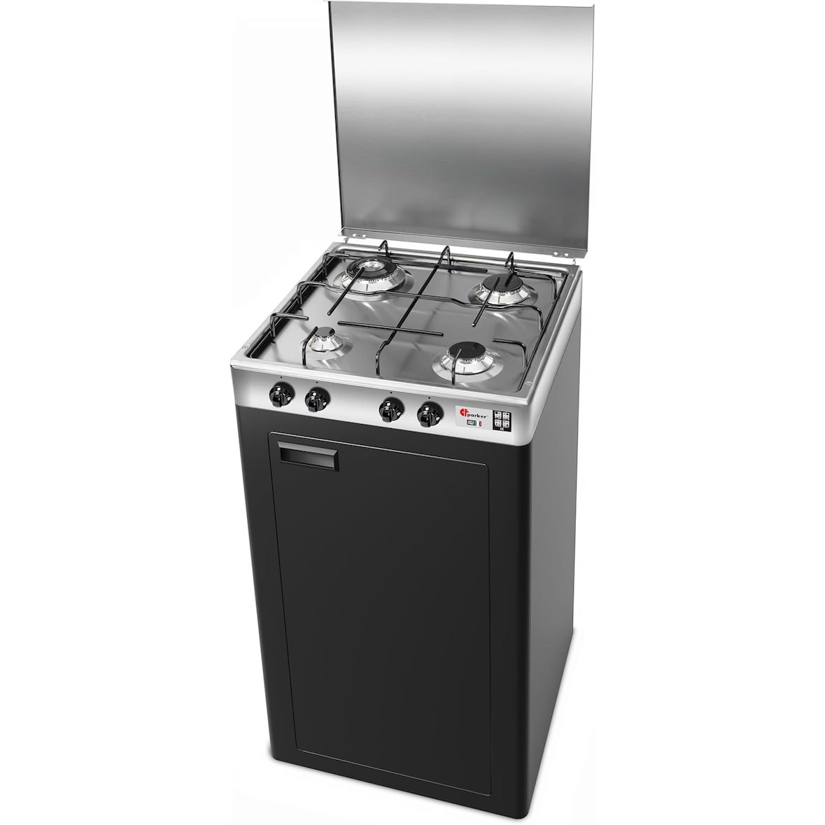 CFParker Fornello Cucina a Gas Metano 4 Fuochi Acciaio Inox Doppia Corona 3,5 Kw con Mobile Portabombola Grigio Grafite Made in Italy - 541ACCGPm/C