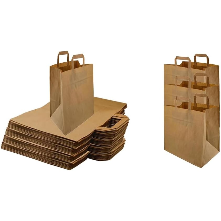 Papiertragetasche, Geschenktüten, Kraftpapiertragetasche 22+10x28 cm Braun- 250 Stück