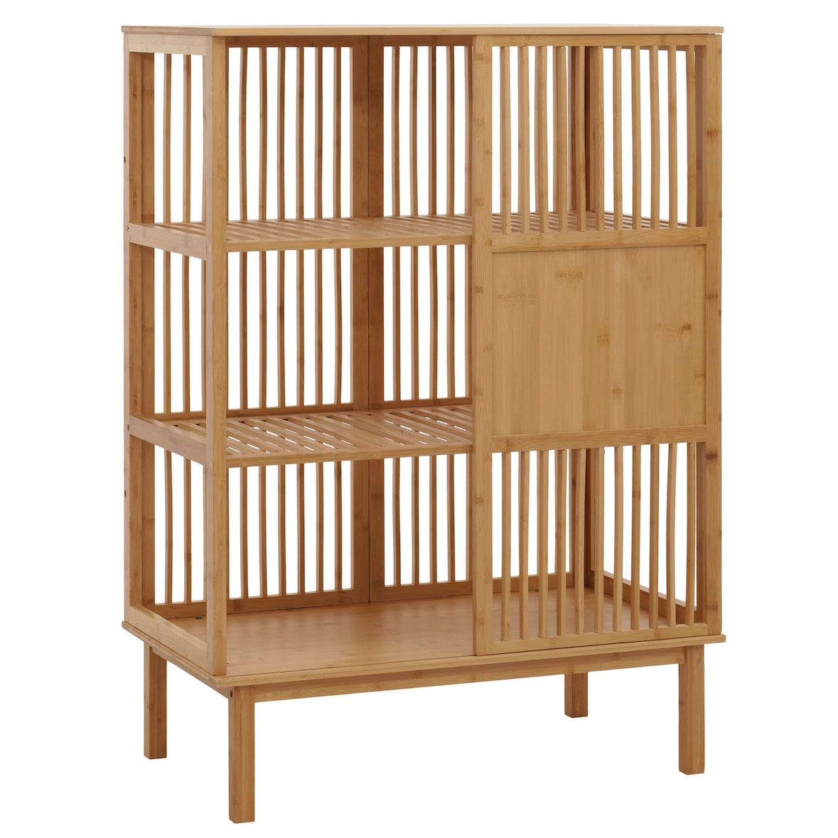 Scaffale a terra in bambù HWC-N81, mobile da bagno Mobile da bagno Scaffale da bagno Cassettiera, 3 ripiani Anta scorrevole FSC® 115x80x45cm