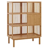 thumbnail of Scaffale a terra in bambù HWC-N81, mobile da bagno Mobile da bagno Scaffale da bagno Cassettiera, 3 ripiani Anta scorrevole FSC® 115x80x45cm