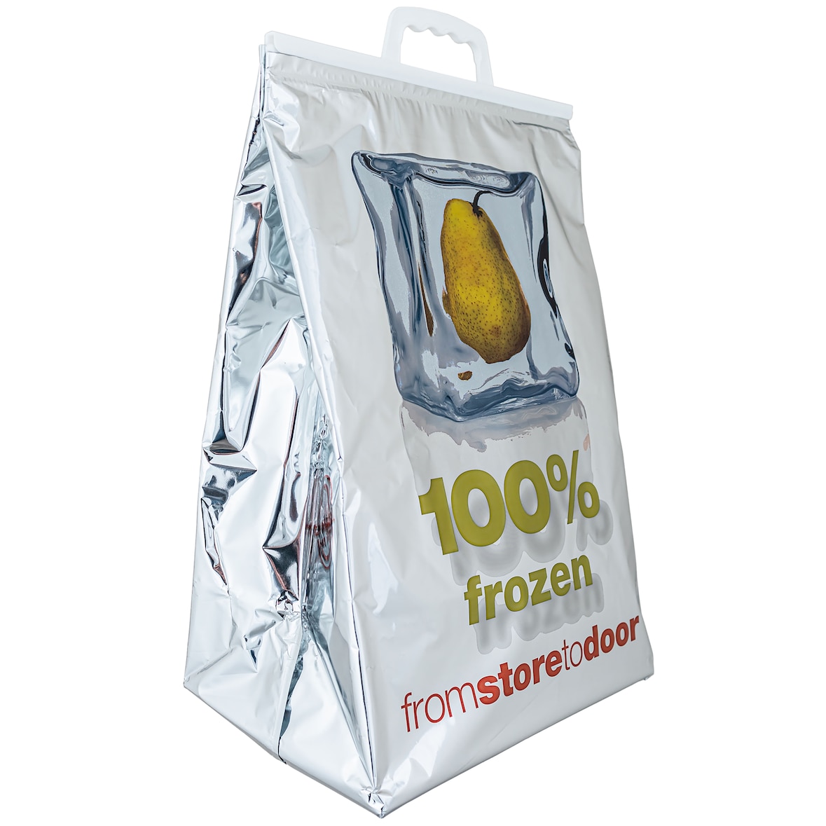 Borsa frigo rigida metallizzata a fondo piatto - 32 x 44 x 20 cm (ap. x alt. x soffietto) - vol. 34 L - isolamento in schiuma LDPE - per 40 pz.