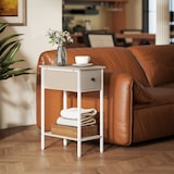 thumbnail of HOMCOM mesa auxiliar estrecha mesita auxiliar industrial con cajón estante abierto y estructura metálica para salón dormitorio 25x39,8x58,2 cm natural