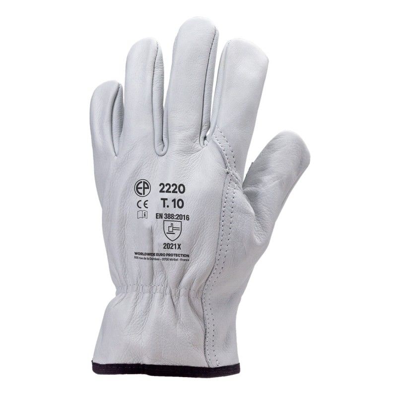 Coverguard - Gants manutention blanc en cuir tout fleur de vachette standard EUROSTRONG 2220 (Pack de 10) #ffffff Taille 11
