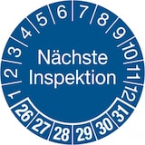 thumbnail of Prüfplakette ab 26, Nächste Inspektion, blau/weiß, Folie, Ø 30 mm - Bogen = 10 Plaketten - 30 mm Folie selbstklebend