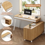 thumbnail of Merax Schreibtisch,  L-förmiger 160×120×76.5 cm, Eckschreibtisch mit 2 Schubladen & Schrank, MDF Bürotisch mit Stahlbeinen, Naturfarbe & Weiß