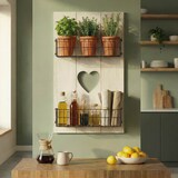 thumbnail of Wandregal HWC-D42, Wandpaneel Holzregal Regal mit Körben, Massivholz ~ weiß shabby, 70x40x10cm